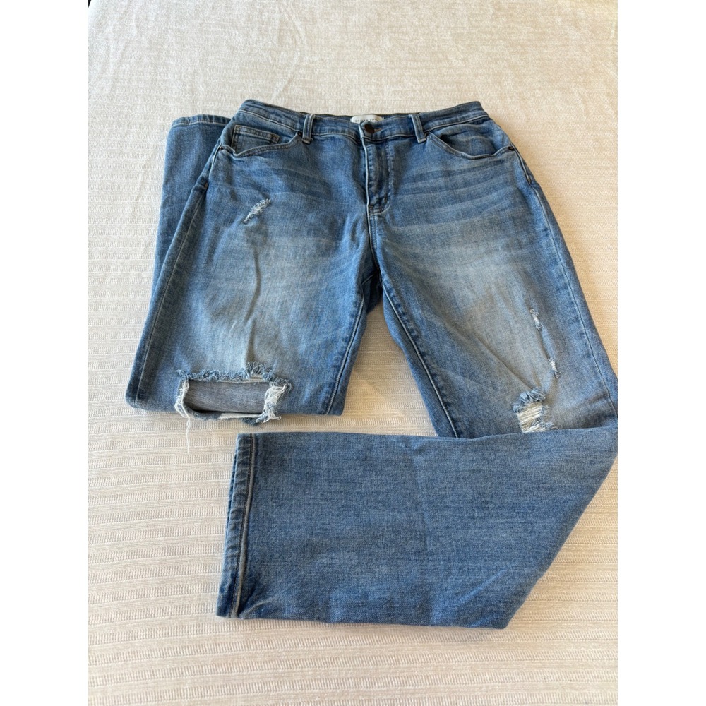 Oliver Logan The Crosby Boyfriend Distressed High Rise Jeans Medium Wash 27
